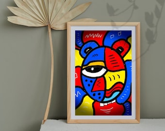DOWNLOAD: Printable Wall Art  Cubism Print Abstract Contemporary Cubist  Art Design Exhibition Poster Portrait Print Blue Yellow Red