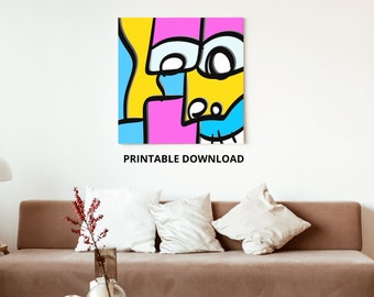 Modern Art Pop Art Posters Cartoon Portrait Maximalist Decor Pop Art Wall Art Colorful Wall Art Printable Wall Art Fun Cubism Wall Art