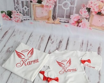 Personalized Embroidered Baby Set, Custom Hospital Outfit, 4-Piece Cotton Newborn Gift
