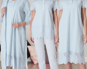 LohusaHamile 9026 Pyjama de maternité en tissu festonné, chemise de nuit de maternité avec peignoir