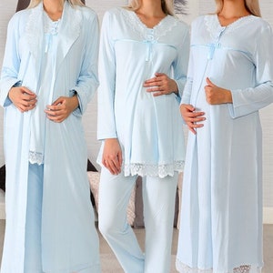 Lohusahamile 6036 Blue Maternity Pajamas Maternity Nightgown Set With ...