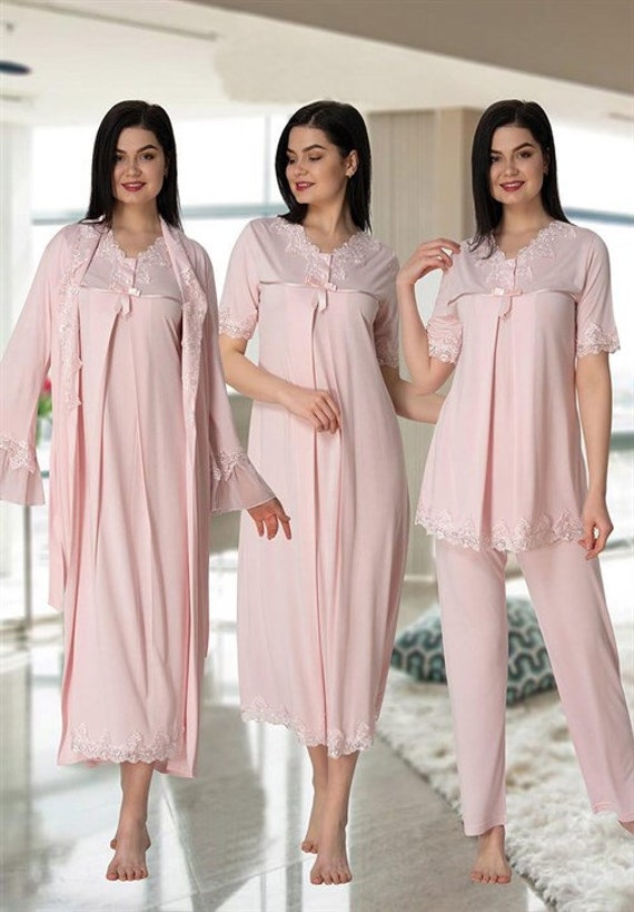 LohusaHamile 5036 Pyjamas de maternité et blouse d’hôpital d’accouchement  avec robe Accès facile pour l’allaitement et confortable et confortable