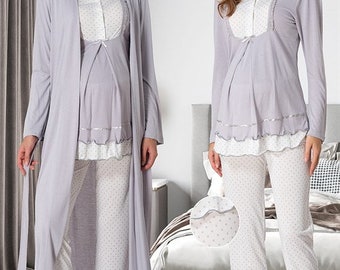 Ensemble peignoir de pyjama de maternité, pyjama d'allaitement en coton, fonction d'allaitement