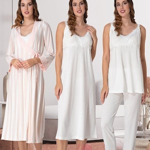 LohusaHamile 9036 Maternité, allaitement, allaitement, pyjama et chemise de nuit avec peignoir à rayures pour l&#39;hôpital, votre sac