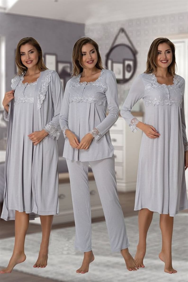 Lohusahamile 2405 Gray Maternity Pajamas Maternity Nightgown Set With ...