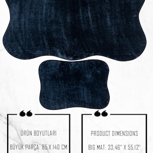 Navy Blue Color 2-Piece Bath Mat Set, Artistic Non-Slip Bath Rug, Faux Leather Floor Mats, Ultrasoft Fabric Bath Rugs
