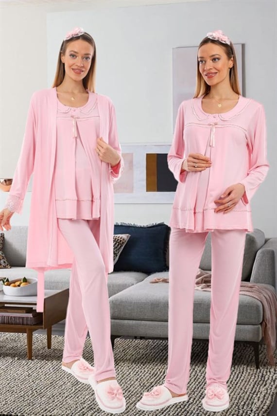 Pijama de maternidad para mujer, parto, lactancia, lactancia materna,  conjunto de camisón y bata posparto
