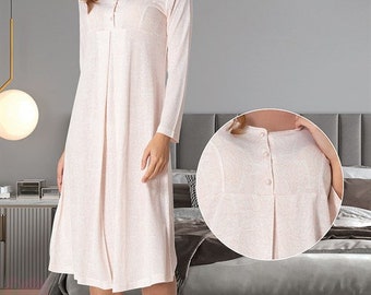 LohusaHamile 9073 New Model Maternity Nursing Breastfeeding Night gown for Hospital Bag and Homewear