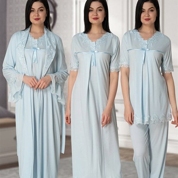 LohusaHamile 5036 Maternity Pajamas and Labor Nursing Delivery Hospital Gown with Robe Easy Access for Breastfeeding & Cozy and Comfortable