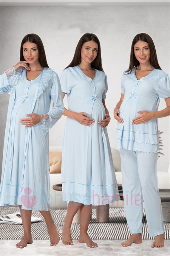 Pijama de maternidad para mujer, parto, lactancia, lactancia materna,  conjunto de camisón y bata posparto