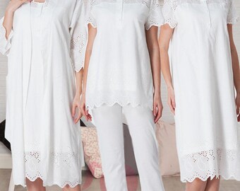 LohusaHamile 9026 Pyjama de maternité en tissu festonné, chemise de nuit de maternité avec peignoir