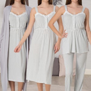 Lohusa Hamile 4096 pyjamas de maternité et ensembles de maternité à rayures en coton gris pour hôpital