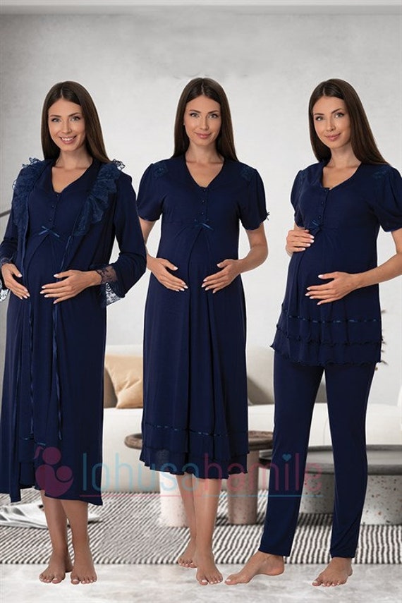 LohusaHamile 8026 Pijama de maternidad azul marino Camisón de