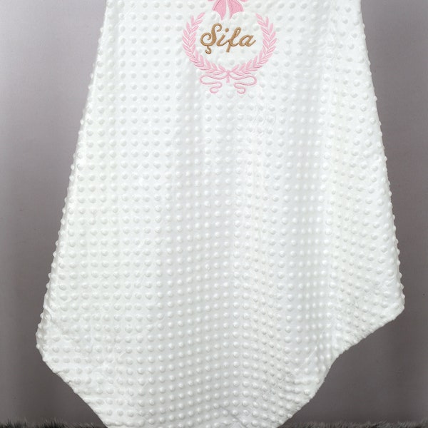 Embroidered With Any Name Personalised Baby Blanket White, Blue, Grey, Pink and Beige Color Soft and Fluffy