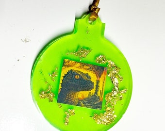 KGLW - PetroDragonic Apocalypse Lime Green with Gold Leaf Glow in the Dark Christmas Ornament