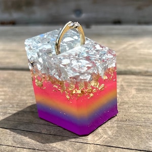 Rainbow White Crystal Ring Holder with Gold Leaf