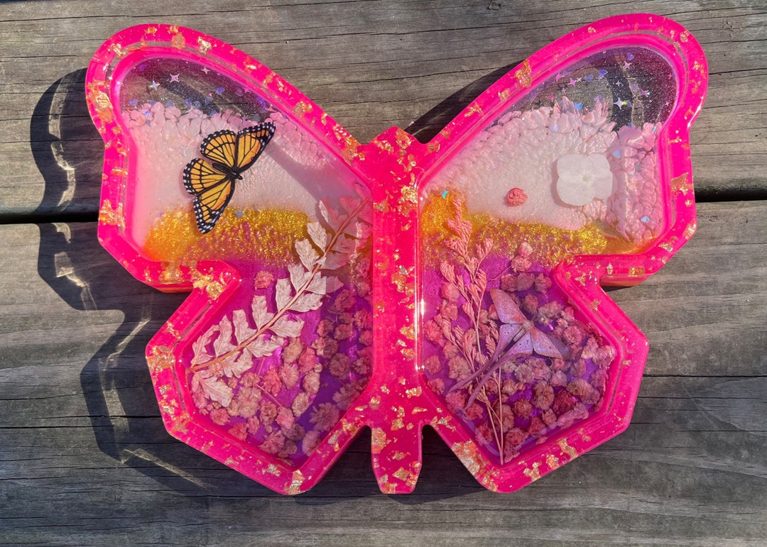 Hot Pink and Gold Leaf Paper Butterflies and Real Flowers Etsy