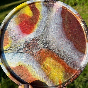 Beautiful Gray, Brown, Red, Yellow and Green Circle Tray with Rim