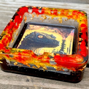 KGLW PetroDragonic Red, Yellow, Black and Gold Leaf Ashtray