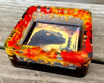 KGLW PetroDragonic Red, Yellow, Black and Gold Leaf Ashtray