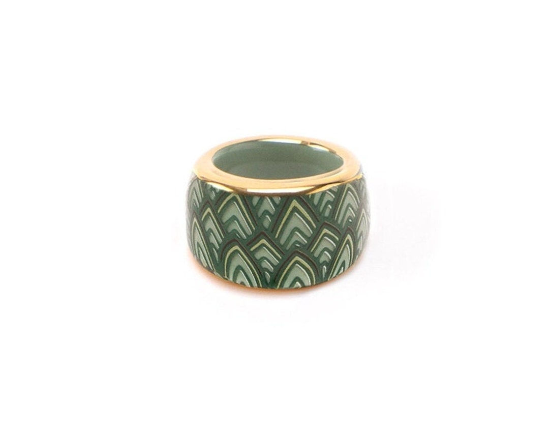 Traditional Korean Pattern Motif Design Ring, Lotus Flower,ceramic Ring ...