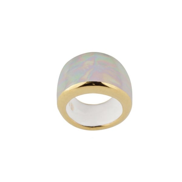 Perle moderne, Sentiment mystérieux, Aurora White, Bague en céramique, Bague en porcelaine, Bague luxueuse avec peinture à la main en or, Couleur fantastique