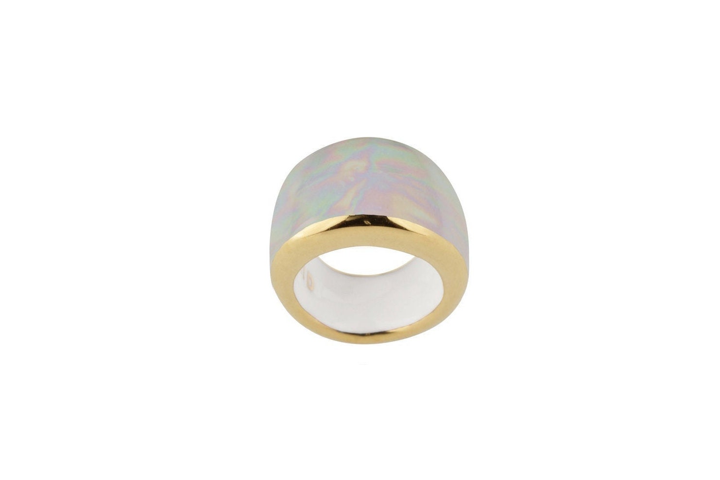 Aurora White Ceramic Ring: 24k Gold Hand-Painted Porcelain