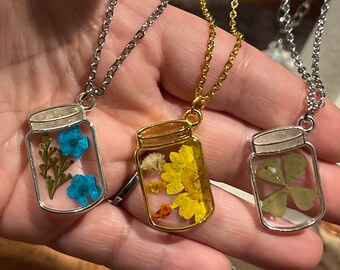 Real flower Mason jar necklaces