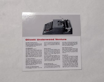 Olivetti Underwood Ventura Typewriter Instruction Card