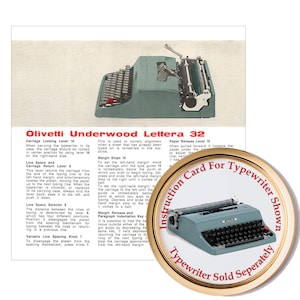 Olivetti Lettera 32 Typewriter User Instruction Card