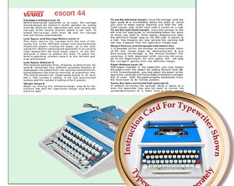 Tarjeta de instrucciones de la máquina de escribir Montgomery Ward Escort 44