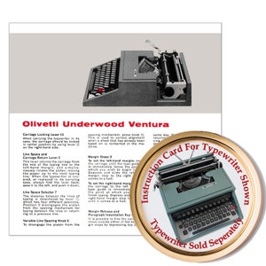 Olivetti Underwood Ventura Typewriter Instruction Card