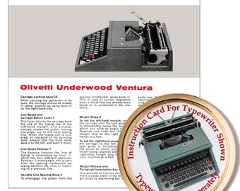 Tarjeta de instrucciones de la máquina de escribir Olivetti Underwood Ventura