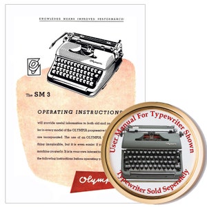 Olympia SM3 Typewriter Manual Vintage User Guide, Instructions, Antique Owners Booklet, Collectible Office Ephemera