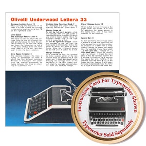 Olivetti Lettera 33 Typewriter User Instruction Card