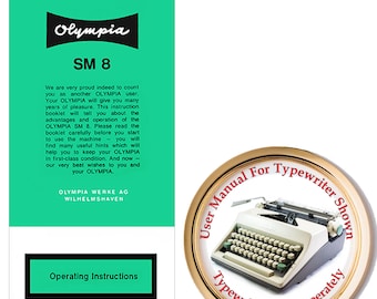 Manual de instrucciones de la máquina de escribir Olympia SM8, guía del usuario vintage, instrucciones del propietario de máquinas de escribir antiguas, efímeras de oficina coleccionables
