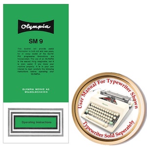 Olympia SM9 Typewriter Instruction Manual, Vintage User Guide, Antique Owner&#39;s Manual, Collectible Office Ephemera