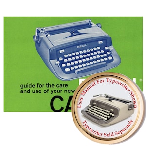 May include: A vintage Royal typewriter with a green background and a gold coin with a smaller typewriter image and the text "User Manual For Typewriter Shown Typewriter Sold Seperately".