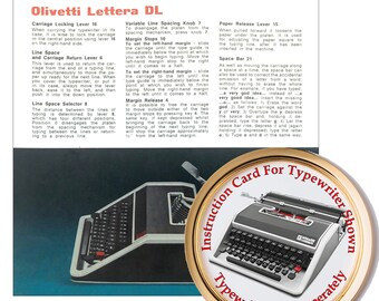 Olivetti Lettera DL Typewriter User Instruction Card