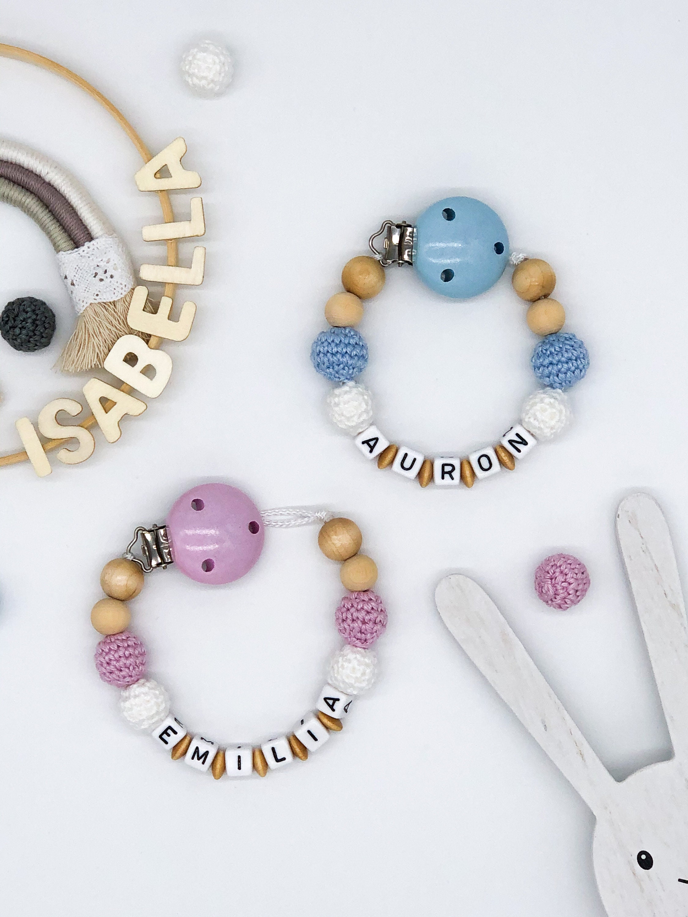 Pacifier necklace with name pacifier chain pink pacifier Etsy