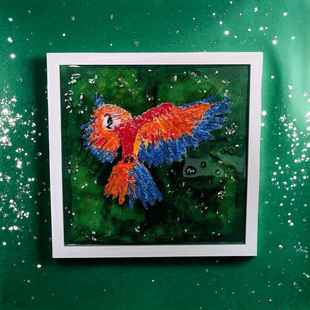 Parrot Textured Flying Parrot Textured Wall Art | Tropical Bird Resin Artwork | 3D ...