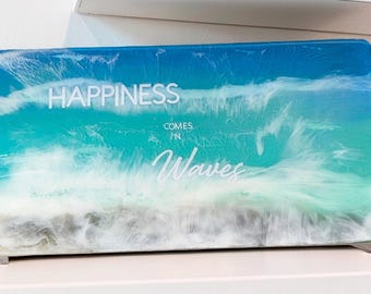 Happiness Comes in Waves Ocean Resin Folding Table  13.5" x 6.9"