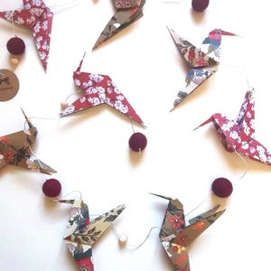 Origami Hummingbird Garland, Flower Pattern, Home Gift, Poetic Handmade Hanging Decoration, Nature-Inspired Wall Decor image 11