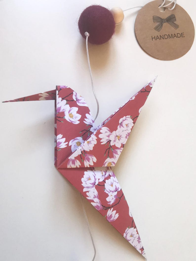 Origami Hummingbird Garland, Flower Pattern, Home Gift, Poetic Handmade Hanging Decoration, Nature-Inspired Wall Decor image 13