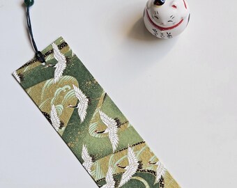 Japanese Bookmark, Green Yuzen Paper, Japanese Cranes, Reading Accessory, Gift, Japanese Bookmark, Handmade Stationery
