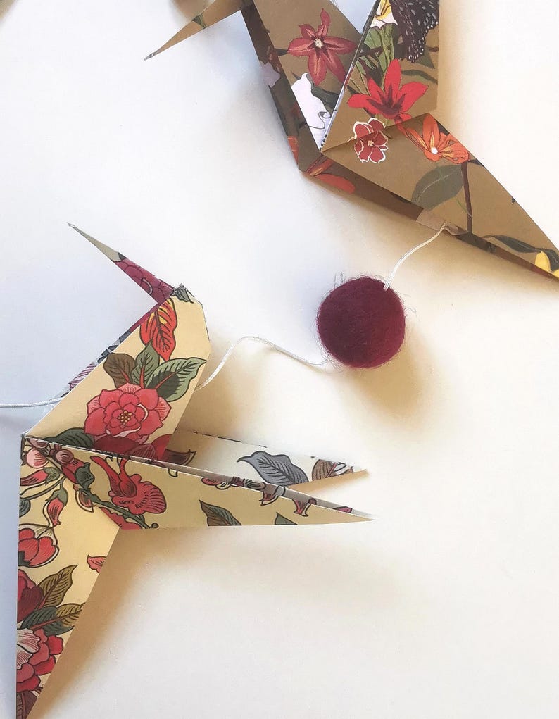 Origami Hummingbird Garland, Flower Pattern, Home Gift, Poetic Handmade Hanging Decoration, Nature-Inspired Wall Decor image 12