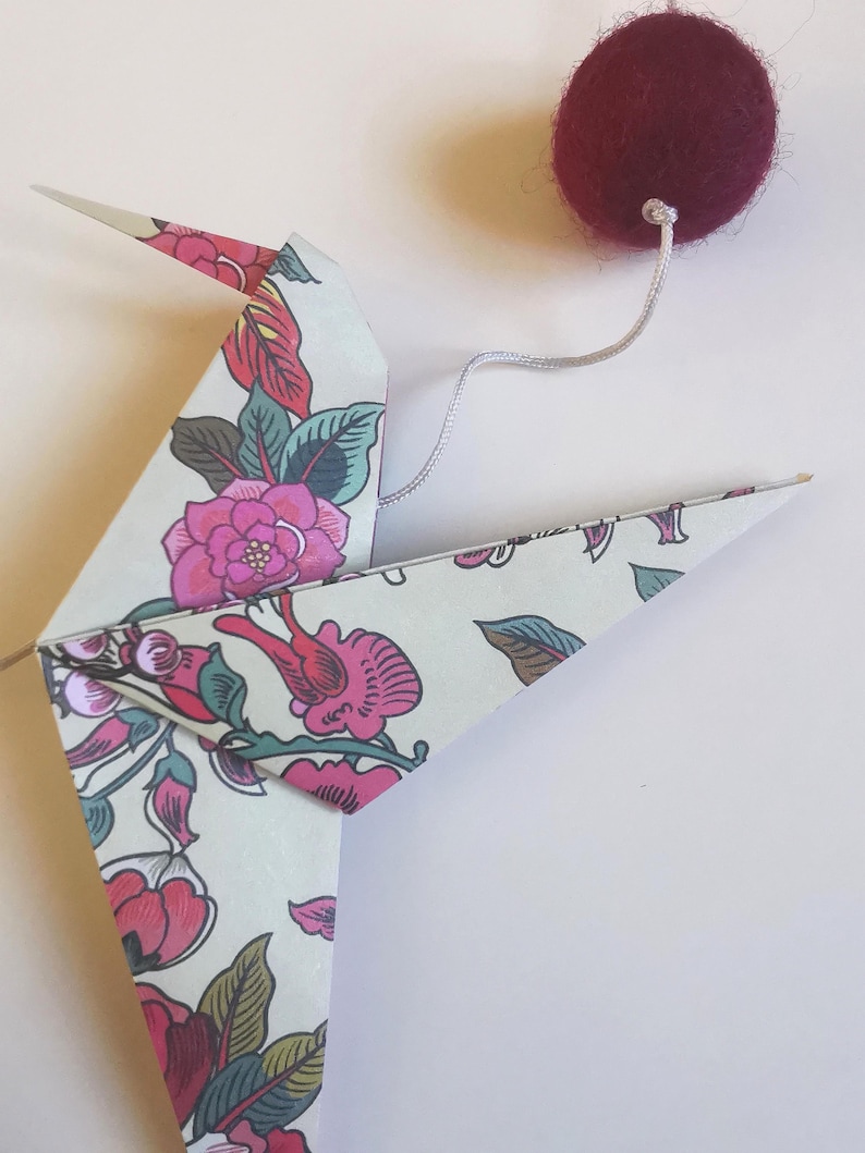 Origami Hummingbird Garland, Flower Pattern, Home Gift, Poetic Handmade Hanging Decoration, Nature-Inspired Wall Decor image 19