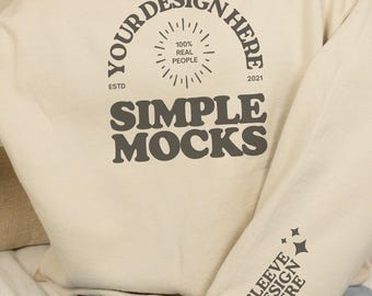 Gildan 18000 Sleeve Mockup, Sand Sweatshirt Model Mockup, Sleeve Design Crewneck Mock, Digital Download
