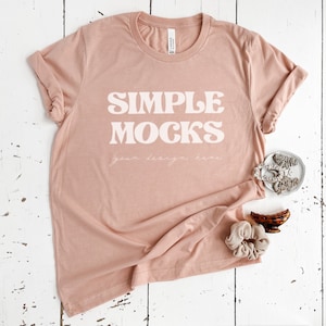 Bella Canvas 3001 Mockup / Bella Canvas Heather Peach Camiseta Mockup / Bella Canvas 3001 Flat Lay / Pink T-shirt Mockup / Spring Mockup