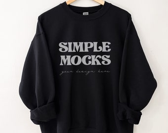 Gildan 18000 Mockup | Gildan Black Sweatshirt Mockup | Sweatshirt Flatlay Mockup | Hanger Mockup | Simple Mockup